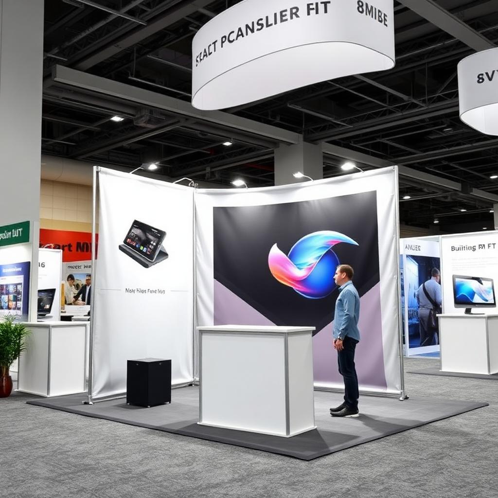 Compact 8ft trade show display in 10x10 booth space