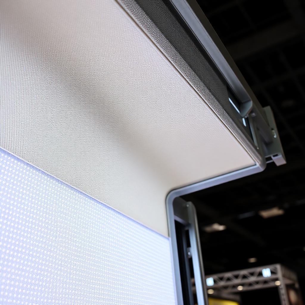 LED light panel detail behind trade show display fabric