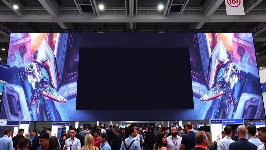 20ft trade show display wall in large high-traffic booth with crowds