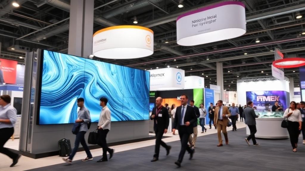 Large inline booth with 20ft display and attendees walking by
