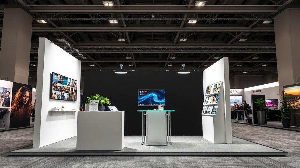 Small booth 8ft display with product table and literature rack