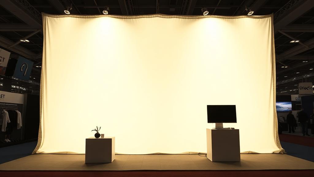 Backlit trade show booth wall with LED lighting glowing behind fabric