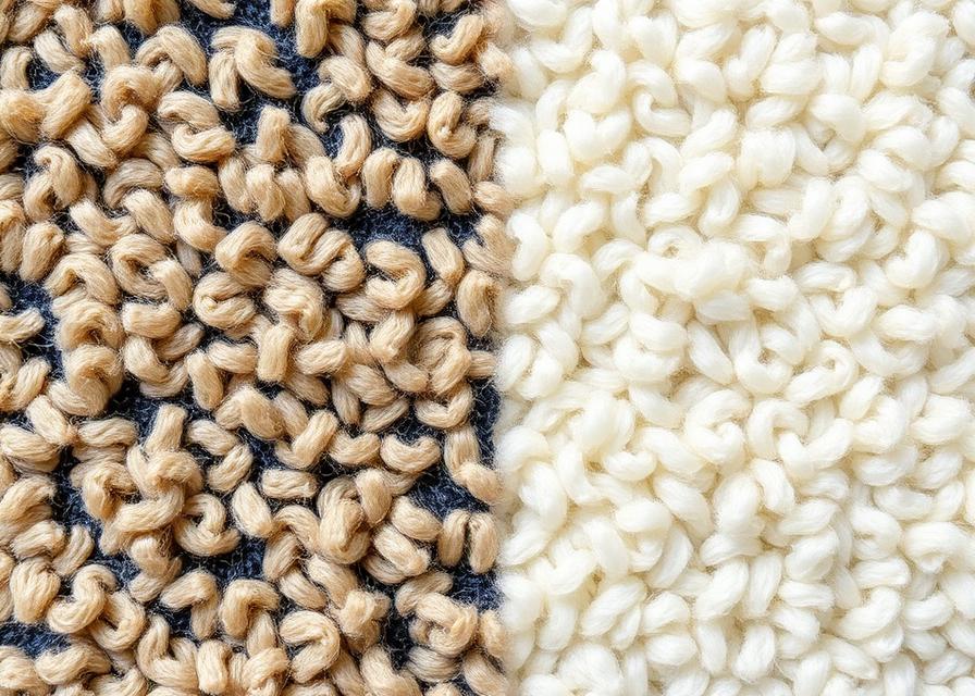 Close-up texture comparison of nylon versus polyester carpet fibers