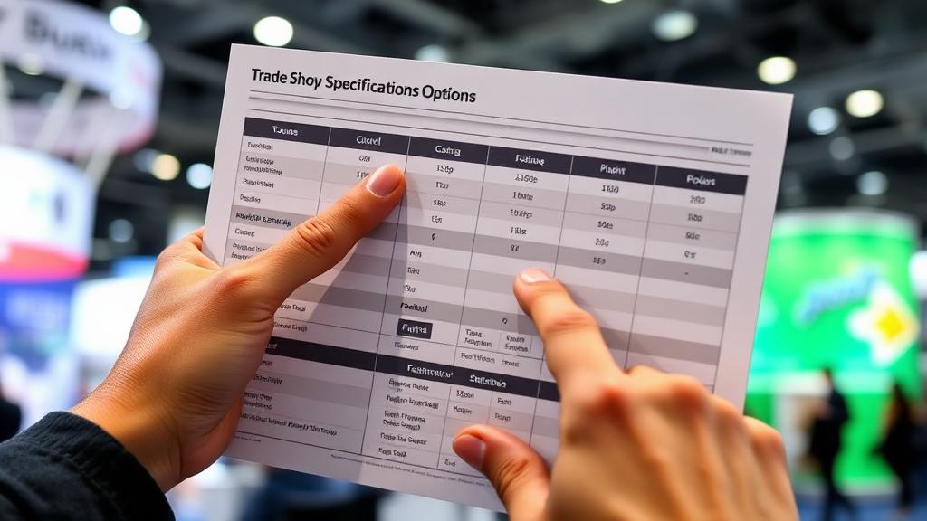 Trade show display specification sheet comparing booth options