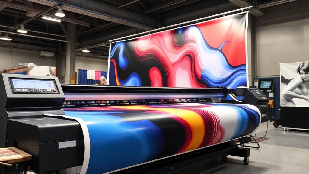 Dye sublimation printing machine producing large format trade show graphics