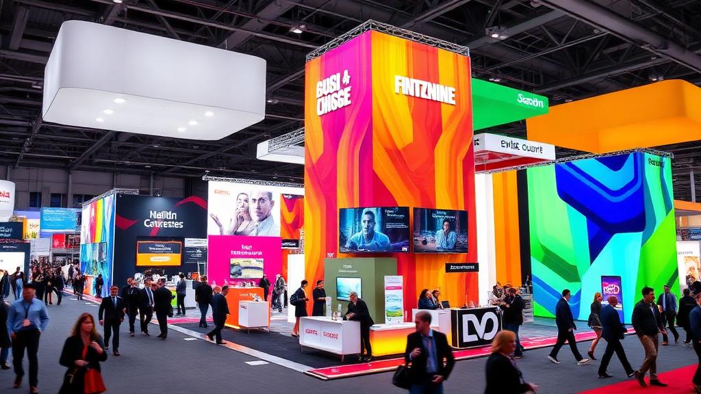 Creative eye-catching trade show booth designs with bold colors at convention