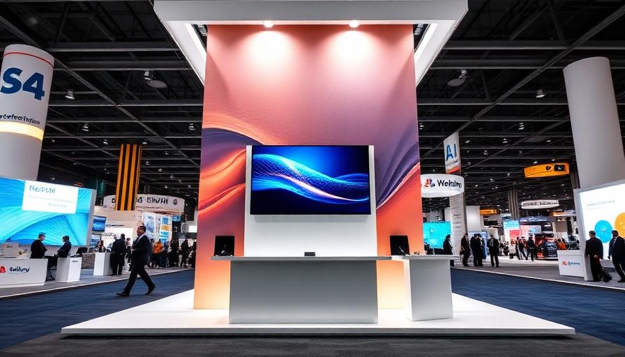 Modern trade show kiosk display station with monitor and branded panels