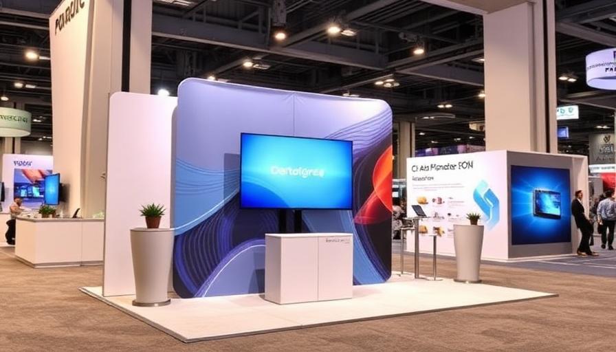 Trade show kiosk with TV stand monitor mount and fabric panels