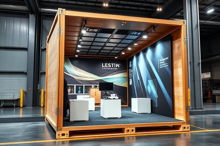 Trade show display packed securely in foam-lined shipping crate for transport
