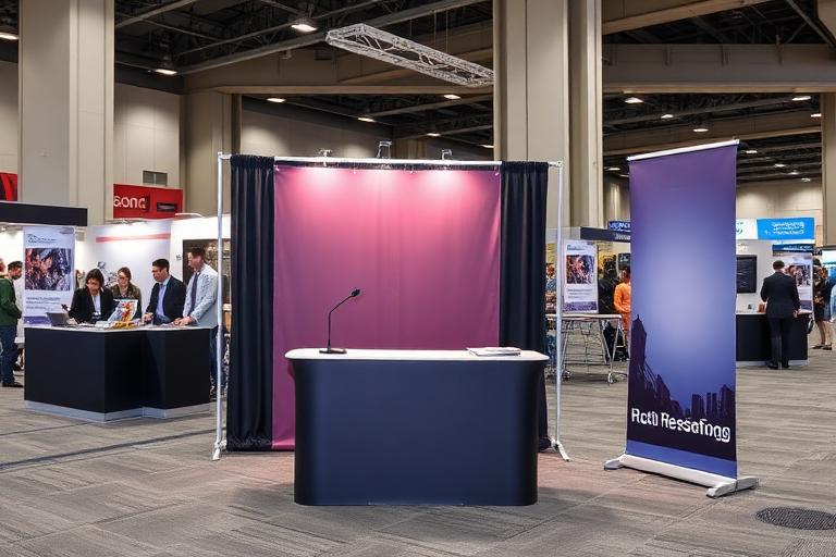Compact tabletop trade show display on table at small budget-friendly booth