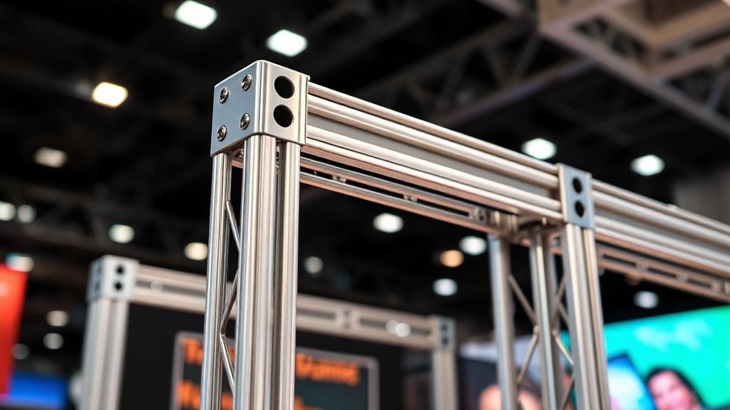 Collapsible trade show display aluminum frame close-up