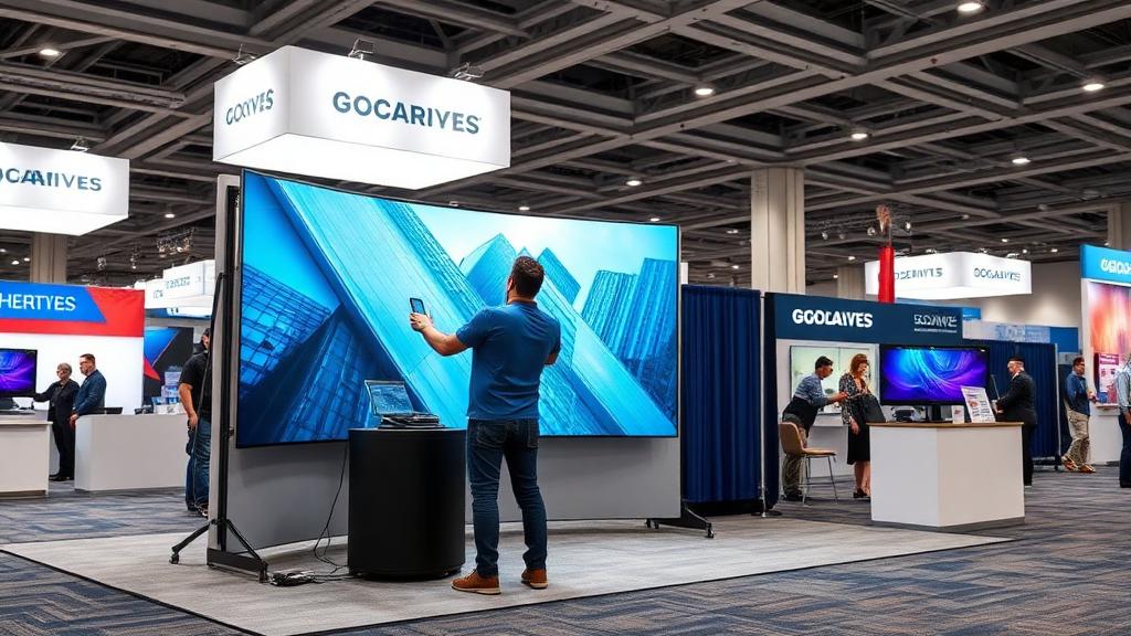 One person portable trade show display setup in convention booth
