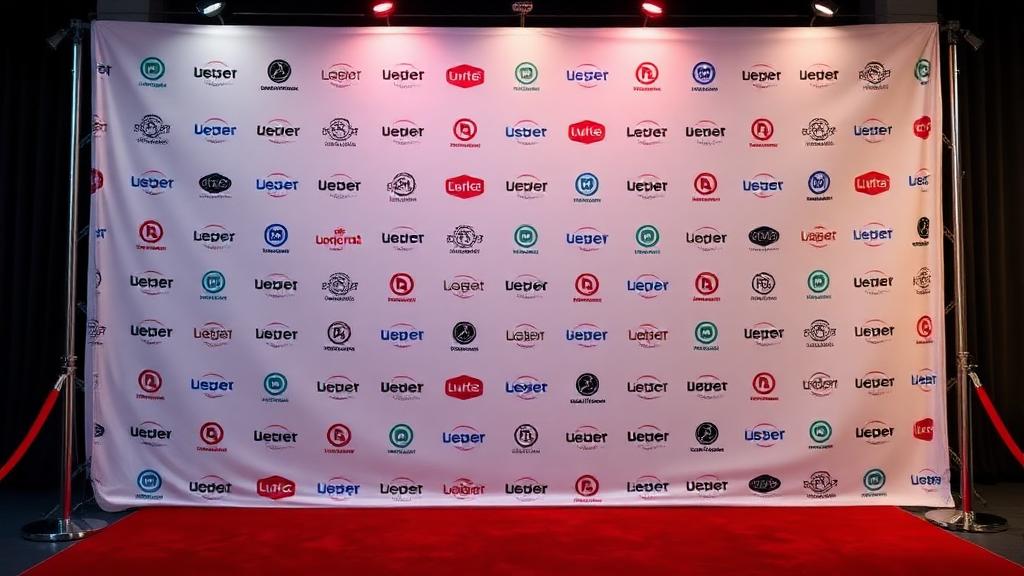 Step and repeat banner wall with repeating logos at event