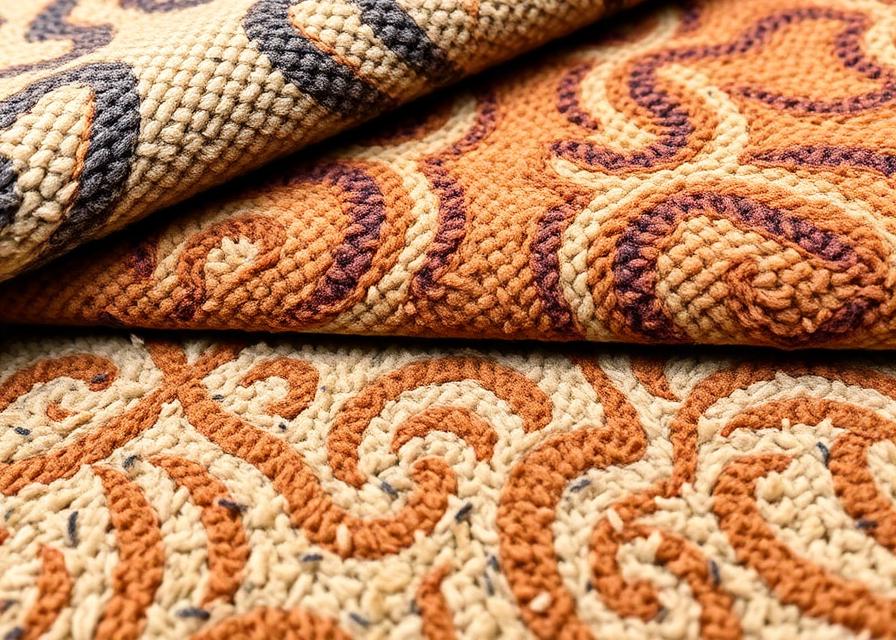 Custom printed carpet material samples showing different textures