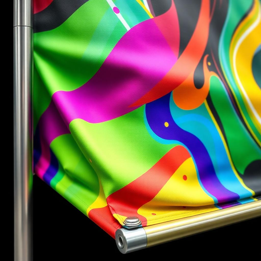 Vibrant dye sublimation fabric graphics on display frame