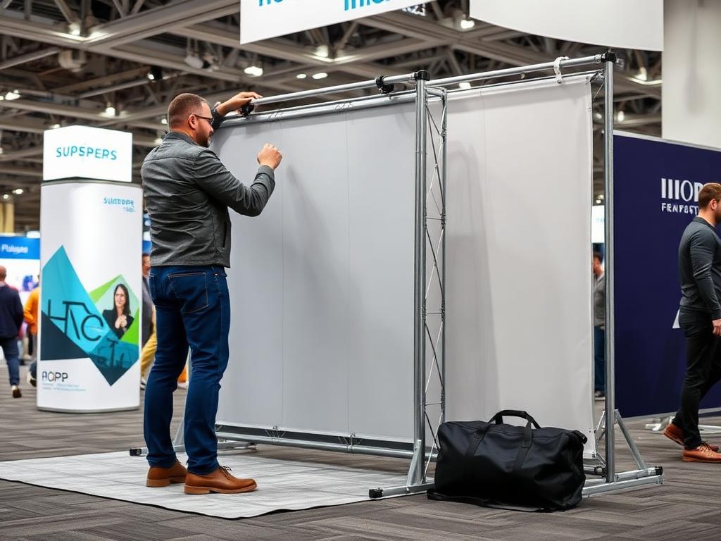 Hop up display frame being collapsed for portable storage with carry bag