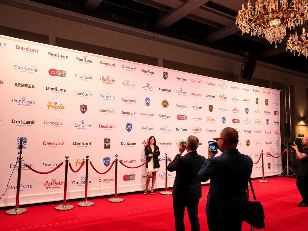 Step and repeat banner with photographers at gala event red carpet