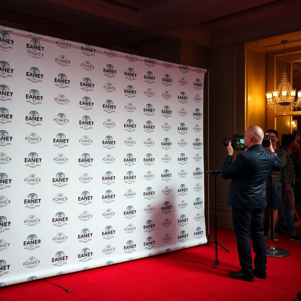 Step and repeat banner backdrop at red carpet event