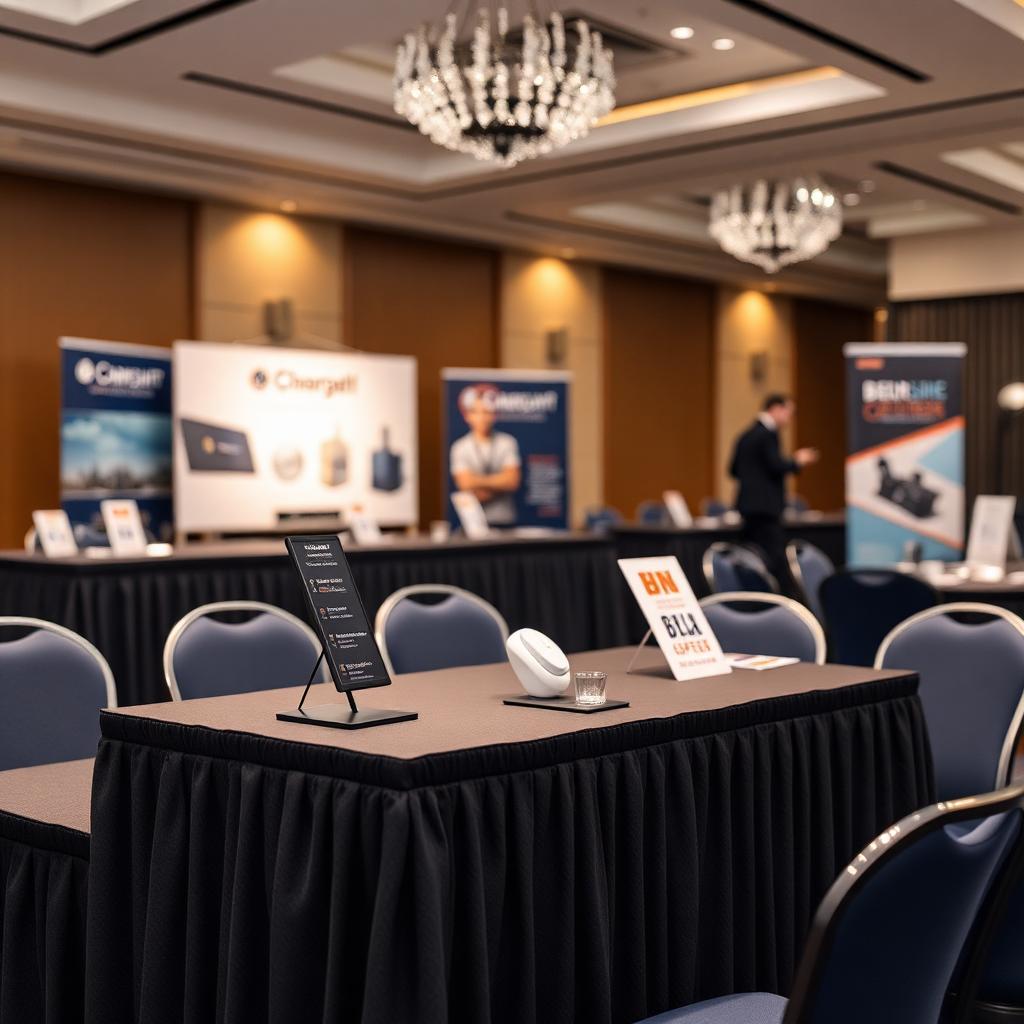Tabletop trade show display on conference table