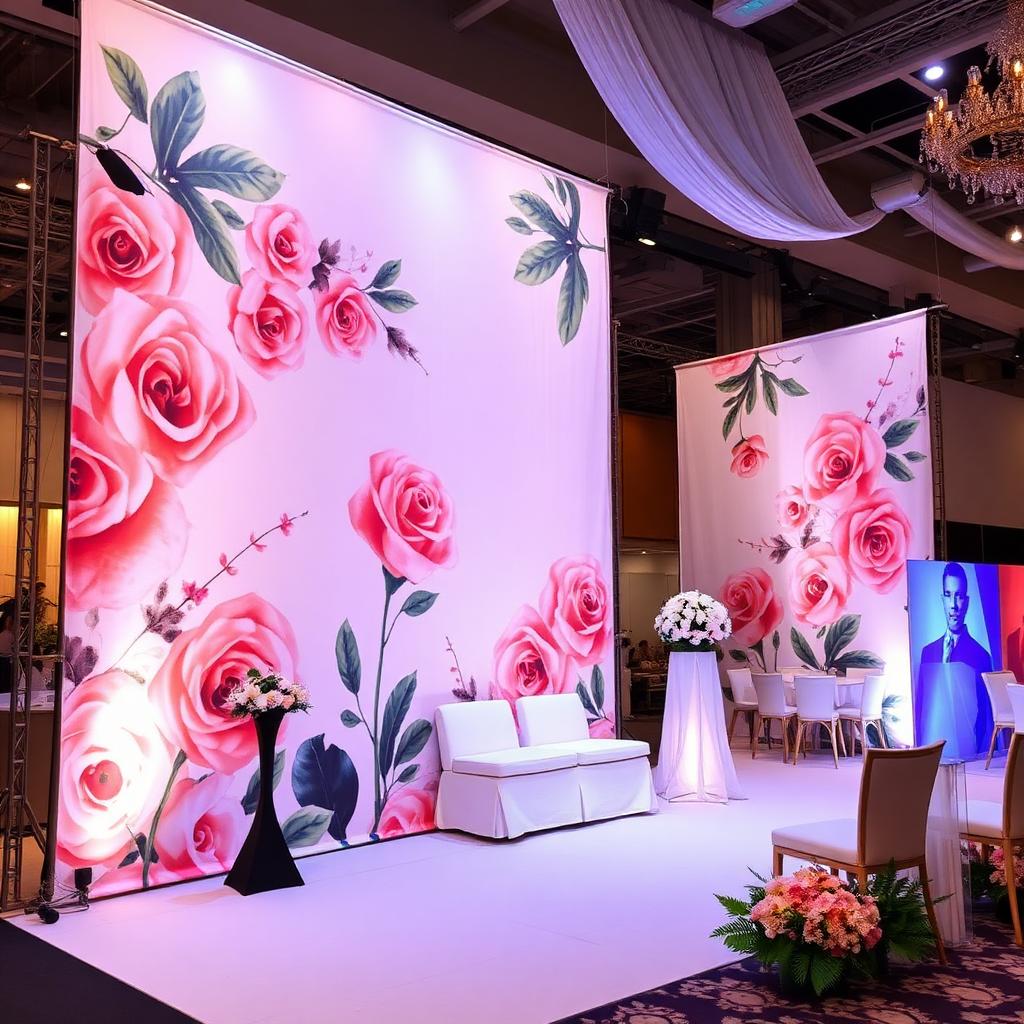 Tension fabric display used as photography backdrop at wedding event
