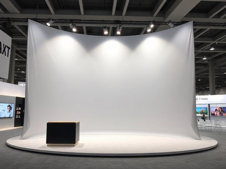 Curved trade show display wall in inline booth