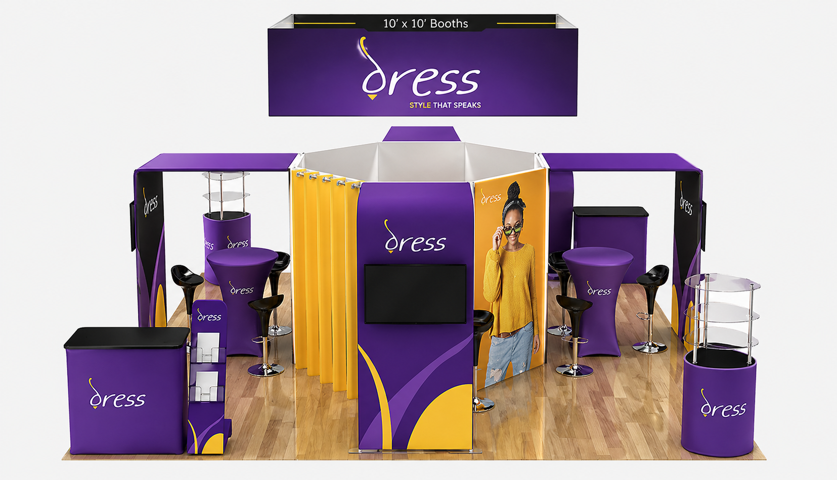 Branded portable trade show podium with internal storage compartment