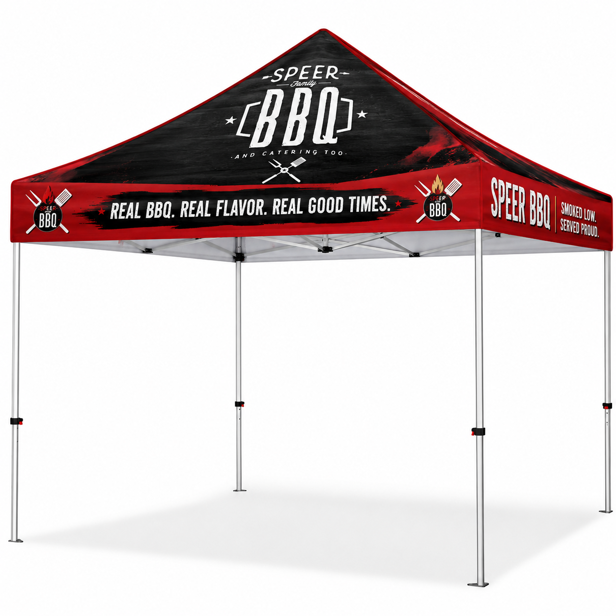 Red and black branded canopy tent package with 40mm anodized aluminum frame