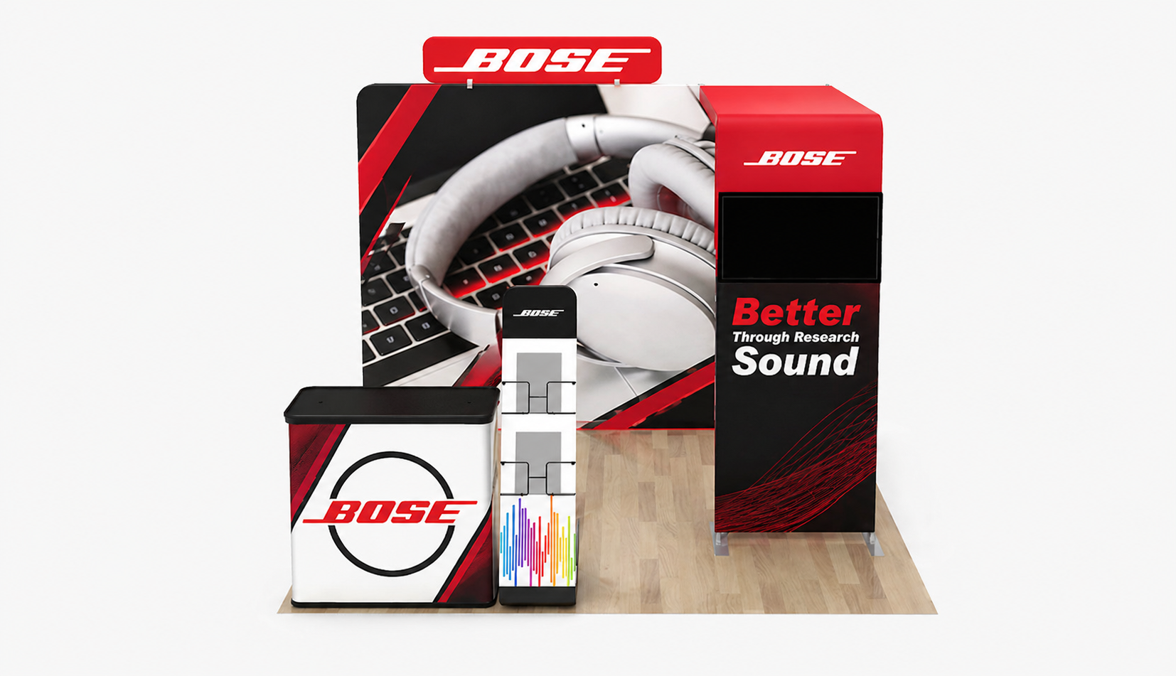 Trade show booth accessories — podium and LED lighting by ExhibitBossPro