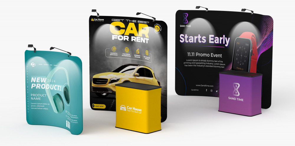 Trade show booth kits — 10x10, 10x20 and 20x20 modular booth packages by ExhibitBossPro